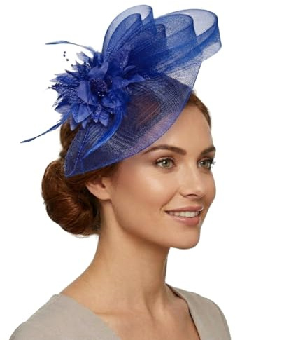 Caprilite blomma bröllop raser fest fascinator näthatt och fjädrar, Kungsblå, one size