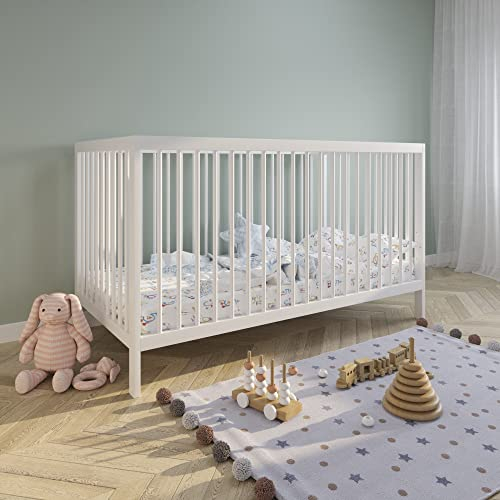 Babybett Kinderbett Gitterbett 60x120 höhenverstellbar & herausnehmbare Sprossen, optional mit Schublade und Matratze | Buchenholz weiß sehr stabil Made in Europe | von Geburt bis 3. Lebensjahr