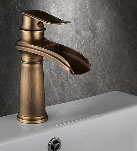 SJQKA Waschtisch Armatur Wasserfall Schwarz, Waschtischarmatur Hoch Retro, Hoch Wasserhahn Wasserfall Bad,mischbatterie Bad Wasserfall (Retro Bronze-Niedrig)