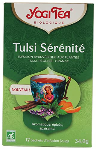YOGI TEA Bustine di tè verde Tulsi biologiche, 17 bustine, sollievo dallo stress, alta caffeina, mantenere asciutte, 69 g