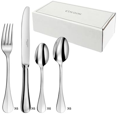 COUZON - Ménagère 24 couverts de table pour 6 personnes - Héritage - Acier inoxydable 18/10, Finition Miroir, Epaisseur 3.5 mm - Inox
