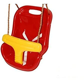 BABY TODDLER BACKREST GARDEN PLASTIC SAFE SWING SEAT FOR CHILDRENS CLIMBING FRAME PLAYHOUSE WITH ROPES HANGING BUCKET SAFE STRAPS DIY PLAYGROUND * FROM HAPPY PLAYGROUNDS (RED)