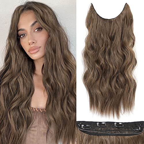 BUPPLER Haarverlängerung 50,8 cm Invisible Secret Hair Extensions Verstellbare Lange Gewellte Haarextension Synthetisches Upgrade 4 Sichere Clips in Haarteilen,Hellbraun