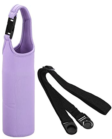 PATIKIL 1 STK Tasche für Trinkflasche, 450ml-600ml Neopren Flaschentasche zum umhängen Mit abnehmbarem und verstellbarem Schultergurt, für Wandern Laufen Spazieren, Hellviolett