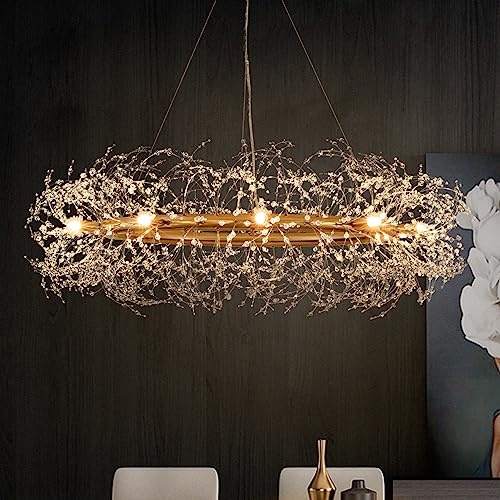 Gold Crystal Chandeliers Round,39 Modern Crystal Dining Room Chandeliers Light Fixtures,Large Firework Chandelier Lighting for Master Bedroom Living Room,Pendant Light for Entryway,Kitchen