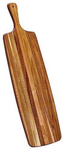 TEIBVG Schneidebrett aus Akazienholz und großes Wurstbrett mit Griff – langes Servierbrett für Gemüse, Brot, Käsebrett, Vorspeisen und Picknick-Feiern, 61 x 17,8 cm