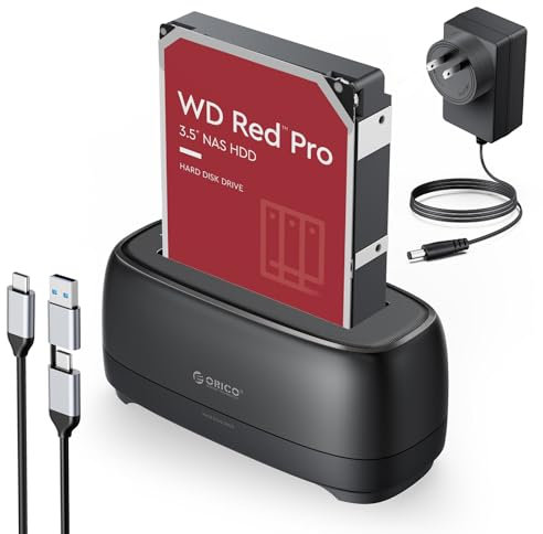 ORICO Hard Drive Docking Station, 22TB USB 3.0 Hard Drive Enclosure for 2.5/3.5 inch ssd/hdd with 5Gbps Fast Transmission,12V/2A Power Adapter Support UASP no Drivers Needed