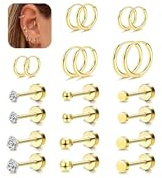 FIOROYAL 11 Paare Ohrringe Gold Kreolen Creolen Ohrringe Klein für Damen Runde Zirkonia Ball Helix Piercings 14K Vergoldeter Medizinische Ohrstecker für Mädchen Gold B