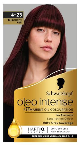 Schwarzkopf Oleo Intense Permanent Oil Colour 4-23 Burgundy Red Hair Dye, 100% Grey Coverage, Conditioner with HaptIQ System, Long-Lasting Colour, Ammonia Free Hair Dye