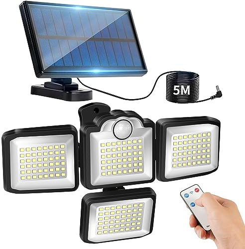 flintronic Lampe Solaire Extérieur Détecteur De Mouvement, Lumière Solaire Etanche Éclairage, [ 4pc LED - 1800 Lumens], Angle D'Éclairage 360 °, Lampe Solaire Extérieur avec Télécommande Pour Jardin