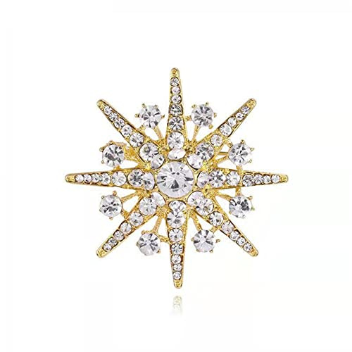 Broche de estrella de cristal brillante de ocho puntas, elegante broche de invierno, copo de nieve, barroco, novia, boda, fiesta, cumpleaños, para mujer, alfileres de solapa, joyería Art Deco, Metal