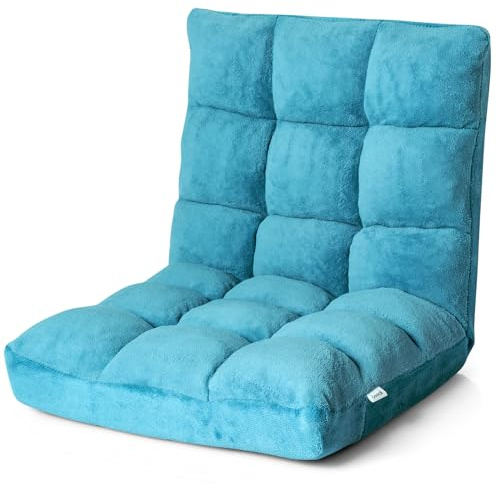 GOPLUS Bodenstuhl, Bodensofa mit Rückenlehne, Bodensessel mit Schlaffunktion, Floor Chair, Lazy Sofa, Meditationsstuhl für Wohnzimmer & Balkon (Türkis)
