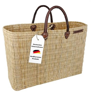 Schilfrohrtasche XL 54x39x21cm NATUREHOME - besonders großer handgeflochtener Shopper aus natürlichem Schilfblatt mit praktischen Ledergriffen - natürlich, leicht, stabil und vielseitig