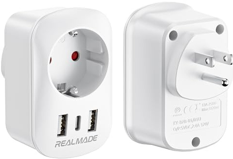 RealMade 2 Pack Reiseadapter USA Adapter, Amerika Deutschland Stecker mit 2USB 1USB C, Reiseadapter Thailand, International Adapter fur Kanada, Dominikanische Republik, Mexiko, Australien