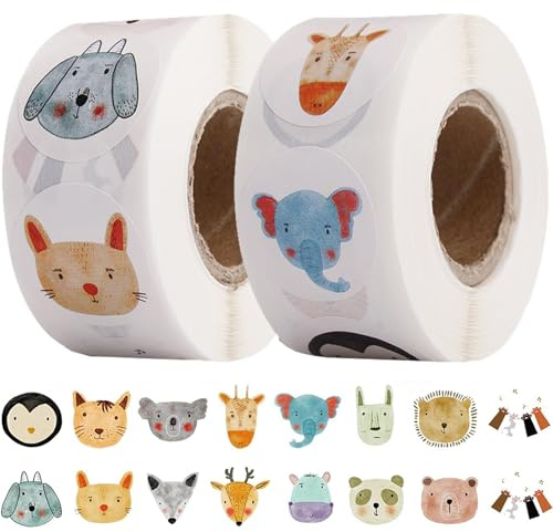 1000 Stück Motivationsaufkleber für Kinder, Belohnungssticker, Lehrer Animal Sticker Aufkleber Kinder, Tier Aufkleber Animal Sticker Rolle Dekoration Aufkleber für Schulen, Klassenzimmer, Zuhause