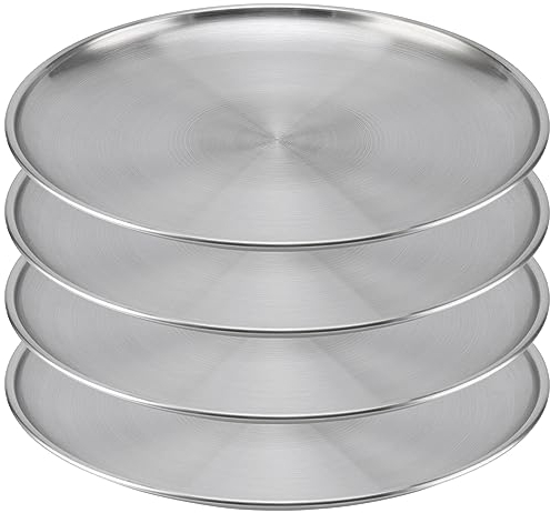 YIXNSW 4 Stück Pizzablech Edelstahl Pizzablech Rund 26 cm Pizzaform Edelstahl Pizzapfanne zum Backen im Ofen, Geeignet für Camping, Outdoor Veranstaltungen, Picknicks, Familientreffen