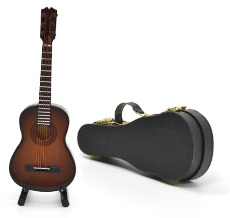 Musiin Guitare Miniature avec Support et étui, idéale pour décorer Un Bureau ou Une étagère Lors d'un Studio de Musique à Domicile (Marron classique/13 cm)