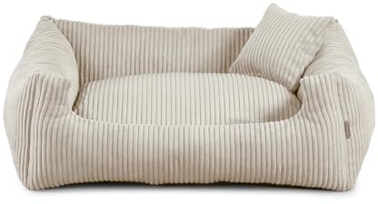 Gutekissen® Hundebett aus weichem Material, gefüllt mit Polyurethanschaumstoff, Geripptes Material, schmutzabweisend, Farb- und Größenwahl, inklusive kleines Kissen. (XXL - 110x90, Beige)