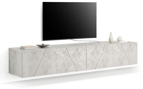 MOBILI FIVER, Wohnzimmerwand Emma 1, Grauer Beton, 208x44x36 cm, Made In Italy