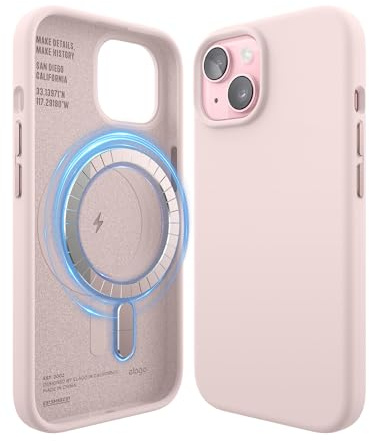 elago Coque Magnétique en Silicone pour iPhone 15 Étui | Compatible avec MagSafe, Aimants Intégrés, Structure à 5 Couches, Protection Intégrale (Joli Rose)