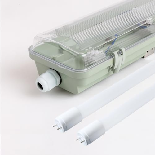 pureled LED Feuchtraumleuchte Wannenleuchte 120cm mit 2x 18W T8 Röhre 3600lm 6000K IP65… (Kaltweiß, 120cm mit LED Röhre)