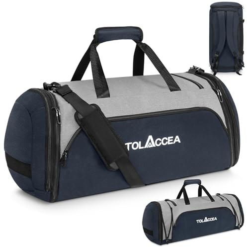 Tolaccea 54L-72L Erweiterbare Sporttasche für Damen Herren,Groß Reisetasche Rucksack mit Schuhfach,Fitness Trainingstasche für Gym,Reise,Schwimmen,Sauna,fußball ((Original,Blau-Grau))