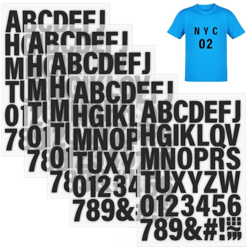 5 Blatt schwarze Buchstaben und Zahlen zum Aufbügeln für Trikot, 5,1 cm Vinyl-Buchstaben zum Aufbügeln, 245 Stück Wärmeübertragungs-Buchstaben mit PU A bis Z, und 0-9 Aufbügeln Zahlen für DIY Druck