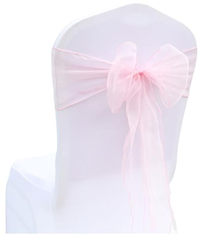 Wisafory 50 Stück Stuhlschleifen Organza Stuhl Schärpe Schleife Band Stuhlhussen Stuhl Organza Schleifenband Dekoration für Hochzeit Zeremonie Event Feier Party 18 x 275 cm Rosa 50 Stück