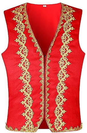 Mymyguoe Gilet de prince arabe pour homme - Gilet oriental sans manches ouvert sur le devant - Veste pour homme - Gilet d'Halloween - Tenue de carnaval pour homme - Fête à thème - Nouvel An - Tenue de