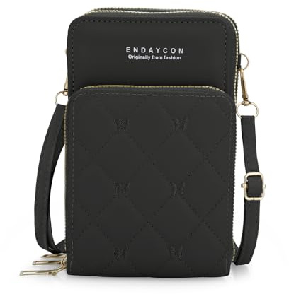 Small Crossbody Phone Bag for Women, PU Leather Mobile Phone Purse with Adjustable Shoulder Strap, Card Slots, Cellphone Travel Handbags Coin Wallet for Ladies, Black