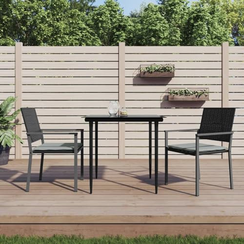 JUDYY Gartenstühle mit Kissen 2 STK. Schwarz 54x62,5x89cm Poly Rattan Gartensessel, Campingstuhl, Hochlehner, Balkonmöbel, Balkonstuhl, Terrassenstühle, Balkon Stuhl, 364097