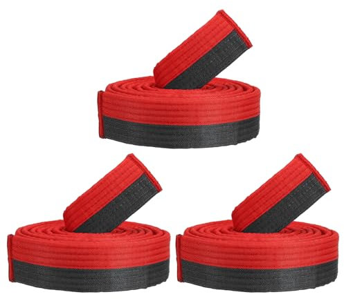 PATIKIL Taekwondo Farbiger Ranggürtel, 3er Pack 1,6 x8Ft 2,4M Polyester Kampfsport Judo Karate Gürtel für Trainer Unterricht Praxis, Rot und Schwarz