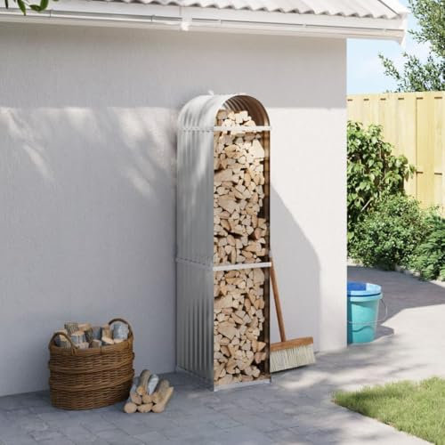 LAPOOH Kaminholzunterstand Hellgrau 40x45x170 cm Verzinkter Stahl, Holzunterstand, Holzstapelhilfe, Aufbewahrung Holz, Holzregal, Brennholzregal Außen, Kaminholz Aufbewahrung - 364548