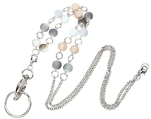 CAXUSD Edelstahl Damen Ausweishalter Kette Mit Perlen Badge Clip Leichter Id Kartenhalter Lanyard Hübsche Schlüsselband Alternative Für Komfortables Tragen Bei Arbeit Und Schule