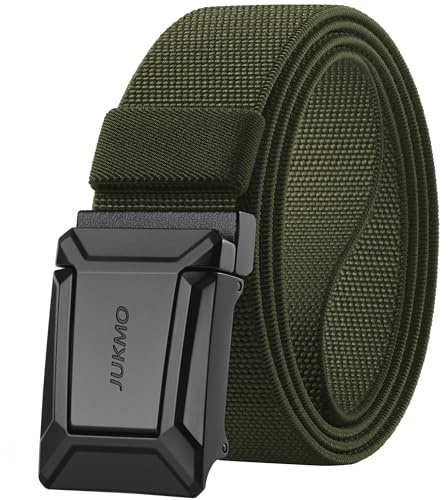JUKMO Stretch Tactical Belt for Men, Military Work Rigger Hiking 1.5 Elastic Nylon Web Ratchet Quick Release Belt in Gift Box (Army Green, Medium)