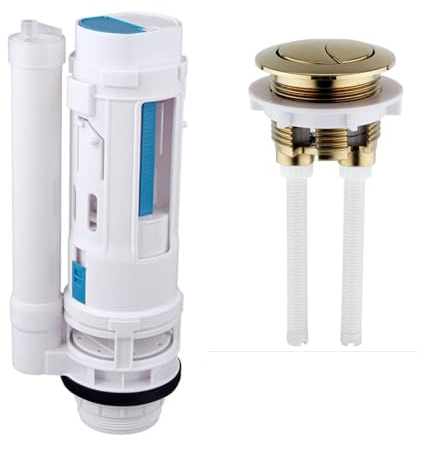 Housler ® Push Button and Adjustable Dual Flush, with 2 inch Cistern Outlet. Brushed Brass Button