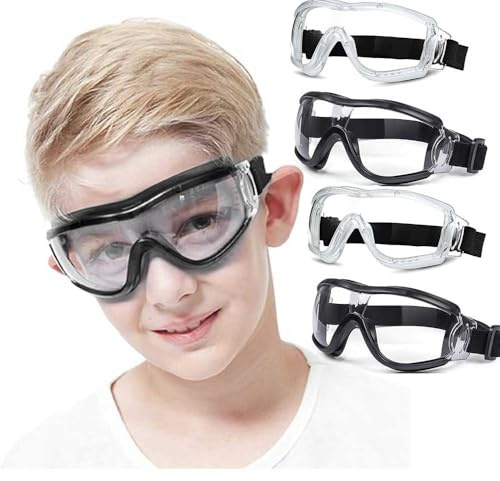 MOVNUOCA Lunettes de sécurité pour enfants Nerf Games, verres antichoc, anti-buée, sangle réglable, pour 5-12 ans (blanc x 2P) (1, blanc + blanc + noir + noir)