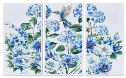 OLYCRAFT 3 Stück/Set Blaue Blumen Zum Aufreiben von Transfers Für Möbel Und Kunsthandwerk 15x30cm Hortensien Kolibri Chrysanthemen Transferaufkleber Zum Aufreiben von Abziehbildern