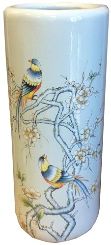 M S L Pale Blue Birds and Blossom Ceramic Umbrella Stand/Walking Stick Stand/Large Vase