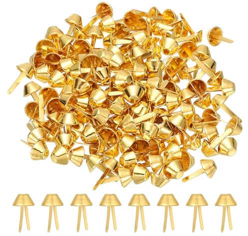 PATIKIL 200 Pezzi Borchie Metalliche per Piedini di Borsa a funghi, Fondo Piatto con Punte, Ideali per Borse, Decorazioni, Abiti, Artigianato (Tono Oro, 0,5 x 0,8 Pollici)