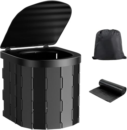 Compact Foldable Travel Toilet for Camping, Hiking, Road Trips, and Emergencies – Heavy-Duty Portable Toilet with 300 lbs Capacity, Easy to Clean, Lightweight & Space-Saving Design(Circular arc