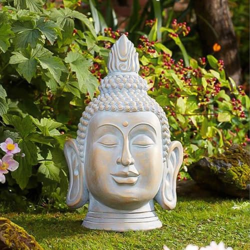 Garden Mile Garden Buddha Statue Outdoor Ornaments, Distressed Gold Effect Meditating Buddha Sculpture Waterproof Resin Zen Ornament, Indoor Outdoor (Large Buddha Head Statue)