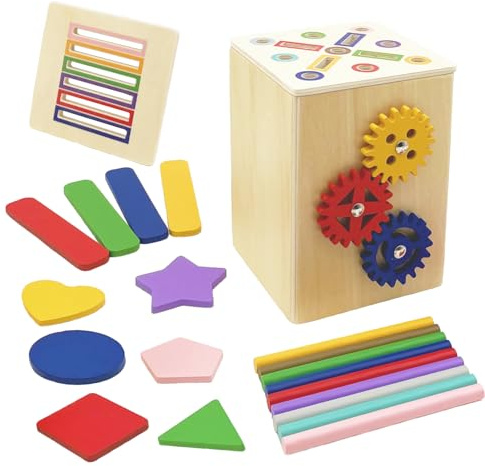 Merero Wooden Montessori Toys for Toddlers, Color & Shape Sorting Matching Games, Fine Motor Skills Sensory Preschool Learning Educational Toys Baby Boys Girls Gifts (3 in 1)