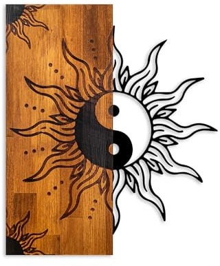 Elegant Decorative Wooden Wall Accessory, Walnut & Black, 50 x 58 x 3 cm | 100% Wood (3 cm) & Metal (1.5 mm) | Unique Design for Stylish Home Decor