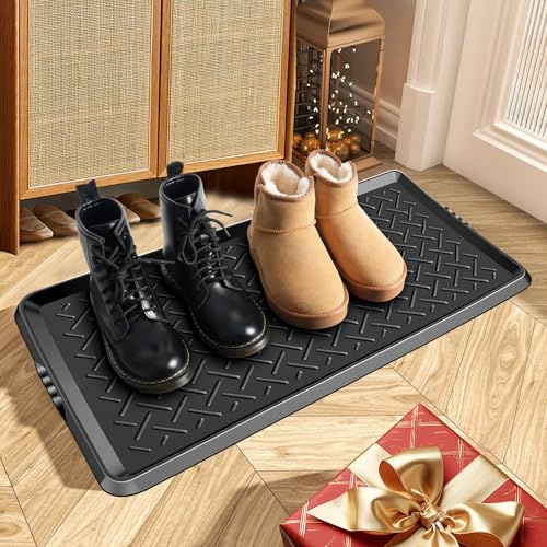 Schuhabtropfschale TPE Gummi ，71 x 41 x 3 cm, für Haustiere, Hunde, Schuhe, Haustiere, Garten, Schlammzimmer, Eingangsbereich, Garage, für drinnen und draußen, geeignet (schwarz)