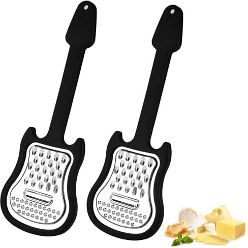 Lyreh 2uds Rallador de Queso Manual, Rallador Acero Inoxidable con Mango Multifuncional Forma de Guitarra Rebanador Cocina Para Queso, Verduras, Frutas y Ensaladas