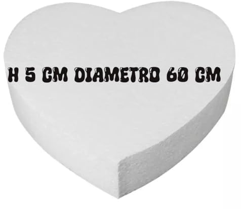 Base in Polistirolo a Forma di Cuore, 60 cm Diametro, 5 cm Altezza, per Cake Design e Decorazioni