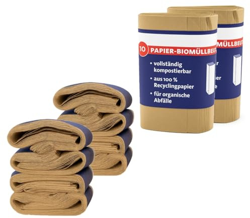 ARLI 100x Bio Müllbeutel 10L Papiermüllbeutel 20x16x34 cm aus 70 g/m² Recyclingpapier kompostierbar & plastikfrei braun & nassfest für Bioabfall (100 Beutel)