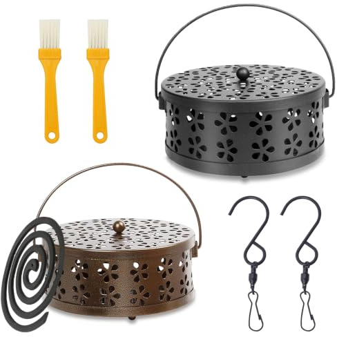 2 supporti a spirale per zanzare, portatile, con 2 spazzole, supporto per bobina per zanzare, classico porta incenso in metallo, per casa, campeggio, giardino