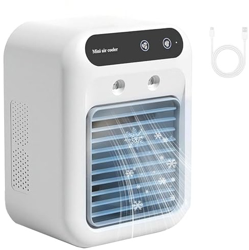 Portable Air Cooler, 4-in-1 Mini Evaporative Cooling Unit Fan, Personal Desk Air Conditioner, 2 Speeds, 500ML Water Tank, Small Quiet Room Cooling Device for Home, Office, Bedroom, Travel